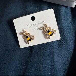 Bee Rhinestone Stud Earrings, NEW